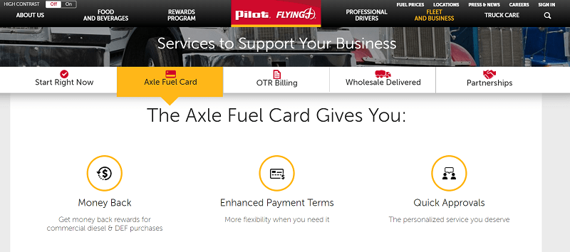 Pilot Axle fleet fuel cards